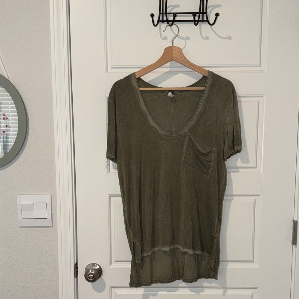 free people we the free olive green oversized pocket tee tunic size XS